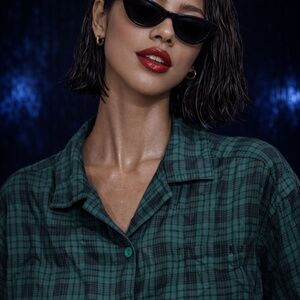 Green Plaid Button Down Medium